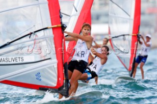 Qingdao, China, 20080811: 2008 OLYMPICS - third day of racing in the Olympic Sailing Event. Alessandra Sensini (ITA) -  RS:X Class. (no sale to Denmark)