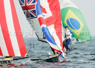 Qingdao, China, 20080813: 2008 OLYMPICS fifth day of racing in the Olympic Sailing Event. Stevie Morrison/Ben Rhodes (GBR) -  49er Class (no sale to Denmark)