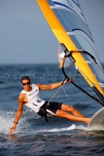 Qingdao, China, 20080815: 2008 OLYMPICS day 7 at the Olympic Sailing Regatta in Qingdao. RS:X ClassShahar Zubari (ISR) (no sale to Denmark)