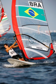 Qingdao, China, 20080815: 2008 OLYMPICS day 7 at the Olympic Sailing Regatta in Qingdao. RS:X ClassPatricia Freitas (BRA) (no sale to Denmark)