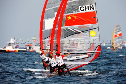 Qingdao China 20080815 2008 OLYMPICS day 7 at the Olympic Sailing Regatta in Qingdao RSX ClassJian Y