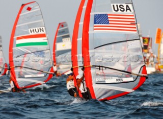 Qingdao, China, 20080815: 2008 OLYMPICS day 7 at the Olympic Sailing Regatta in Qingdao. RS:X ClassNancy Rios (USA) (no sale to Denmark)