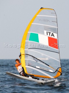 Qingdao, China, 20080815: 2008 OLYMPICS day 7 at the Olympic Sailing Regatta in Qingdao. Fabian Heidegger (ITA) - RS:X Class (no sale to Denmark)