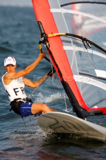 Qingdao, China, 20080815: 2008 OLYMPICS day 7 at the Olympic Sailing Regatta in Qingdao. RS:X ClassFaustine Merret (FRA) (no sale to Denmark)