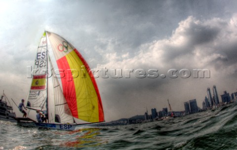 Qingdao China  20080816  Olympic Games 49er  Spain  Iker Martinez and Xabier Fernandez