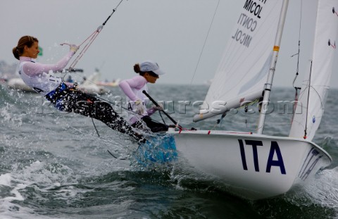 Qingdao China  20080818  Olympic Games 470 Womens  Italy  Giulia Conti and Giovanna Micol