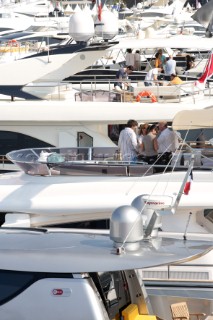 Superyachts and powerboats at the Cannes International Boat Show in South of France