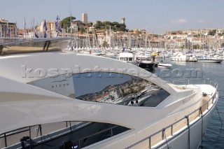 Superyachts and powerboats at the Cannes International Boat Show in South of France