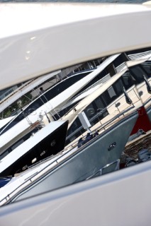 Superyachts and powerboats at the Cannes International Boat Show in South of France