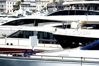 Superyachts and powerboats at the Cannes International Boat Show in South of France