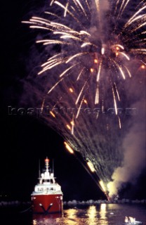 The build and launch party ceremony from a slipway of the red superyacht Elix