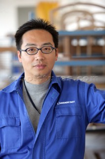 Yacht builders and skilled workers boatbuilding at the Hansheng shipyard and boatbuilders in China