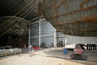 Yacht builders and skilled workers boatbuilding at the Cheoy Lee shipyard and boatbuilders in China