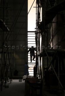 Yacht builders and skilled workers boatbuilding at the Cheoy Lee shipyard and boatbuilders in China