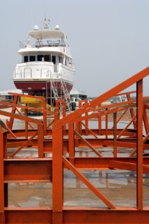 Yacht builders and skilled workers boatbuilding at the Jet tern shipyard and boatbuilders in China