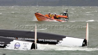 Skandia Cowes Week 2008 - RNLI Inshore Lifeboat coming to the rescue of the Extreme 40 BMW Oracle Racing