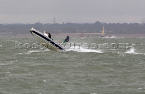 RIB jumping off a rough sea wave