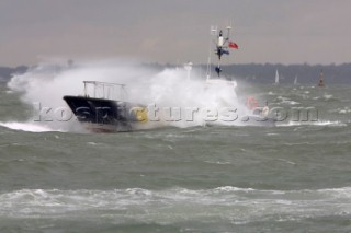 Harbour Masters launch powerboat crashing into rough seas