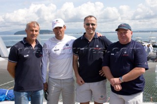 ANACORTES, USA - September 1st: The new BMW Oracle trimaran commissioned by Larry Ellyson and helmed and skippered by Russell Coutts touches the water and undergoes preliminary sailing trials following its build in total secrecy in a shipyard in Anacortes, USA. The yacht is 90ft long and 90ft wide with a mast of 158ft. It has been built to race the Swiss defender Alinghi in the 33rd Americas Cup. It is probably the fastest and most powerful multihull ever built.