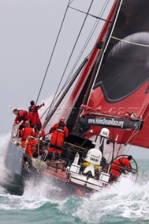 .Alicante, 11 October 2008. Start of the Volvo Ocean Race. Puma with a masthead gennaker heading for the last mark on the run.