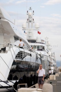 Crew using mobile telephone communication onboard superyacht  - MODEL RELEASED -