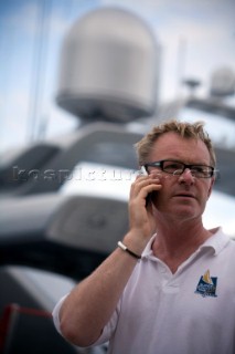 Crew using mobile telephone communication onboard superyacht  - MODEL RELEASED -