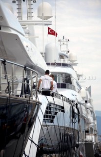 Crew working maintenance onboard superyacht  - MODEL RELEASED -