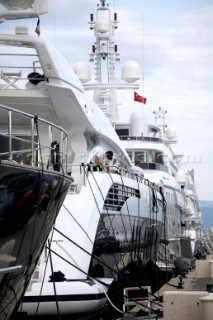 Crew working maintenance onboard superyacht  - MODEL RELEASED -