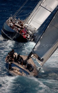 Porto Cervo, 11/06/09.  Loro Piana Superyacht Regatta 2009 . boat: OPEN SEASON owner: THOMAS BSCHER type: WALLY. and. boat: METEOR type: SCHOONER.