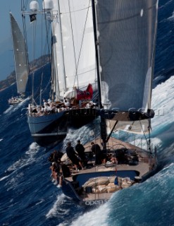 Porto Cervo, 11/06/09.  Loro Piana Superyacht Regatta 2009 . boat: OPEN SEASON owner: THOMAS BSCHER type: WALLY. and. boat: METEOR type: SCHOONER.