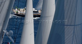 Porto Cervo, 11/06/09.  Loro Piana Superyacht Regatta 2009 . boat: SCORPIONE DEI MARI owner: KIM SCHINDELHAUER type: JONGERT. and. boat: METEOR