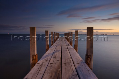 Dusk over a wooden jetty