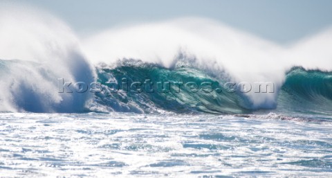 Huge waves break on the shore