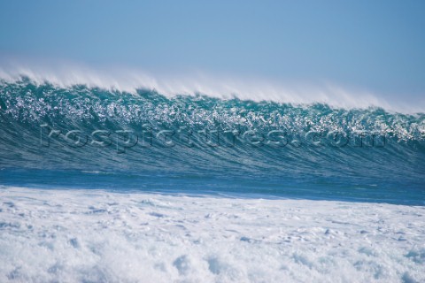 Huge waves break on the shore