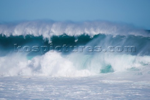 Huge waves break on the shore