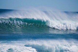 Huge waves break on the shore