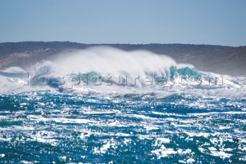 Huge waves break on the shore