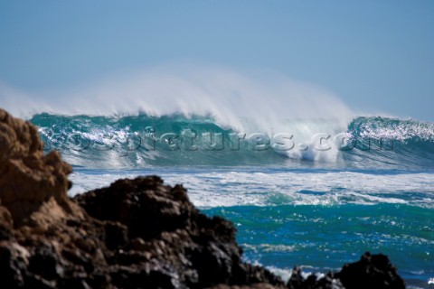 Huge waves break on the shore