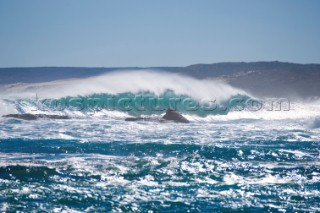 Huge waves break on the shore