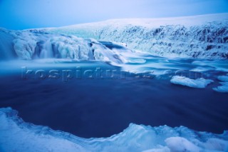 A slow exposure at dusk of the impressive Gulfoss Waterfall, Iceland