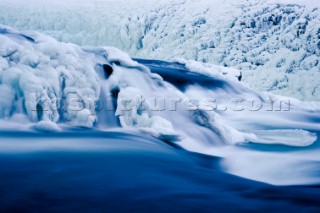 A slow exposure at dusk of the impressive Gulfoss Waterfall, Iceland