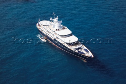 Luxury superyacht Leander owned by Sir Donald Gosling moored by Les Iles des Lerins near Cannes Sout