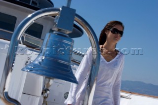 Luxury superyacht Leander owned by Sir Donald Gosling moored by Les Iles des Lerins near Cannes, South of France.