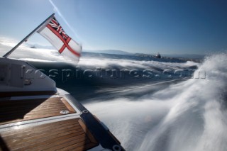 Luxury superyacht Leander owned by Sir Donald Gosling moored by Les Iles des Lerins near Cannes, South of France.