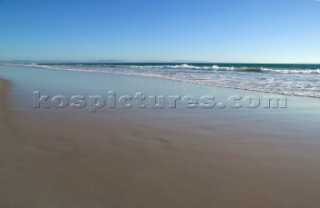 Perfect idyllic landscape of an empty sandy beach in Tarifa, Spain, near Gibraltar.