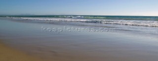 Perfect idyllic landscape of an empty sandy beach in Tarifa, Spain, near Gibraltar.