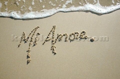 Mi Amore love romantic sign writing message on a sandy beach in Tarifa Spain near Gibraltar