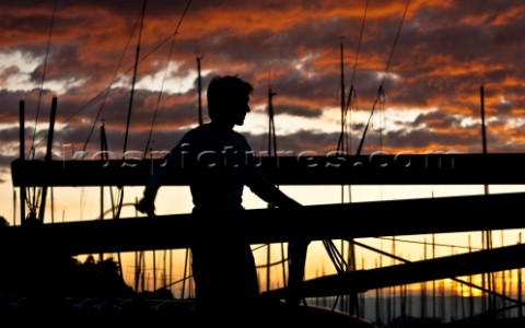 Alinghi 5 the giant catamaran multihull which will defend the 33rd Americas Cup sailing on Lake Gene