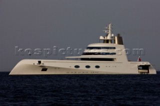 Superyacht called A, designed by Philippe Stark, anchored off Porto Cervo in Sardinia. Owner: Roman Abramovich