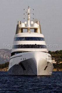 Superyacht called A, designed by Philippe Stark, anchored off Porto Cervo in Sardinia. Owner: Roman Abramovich